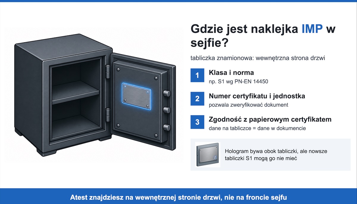 Gdzie jest naklejka IMP w sejfie